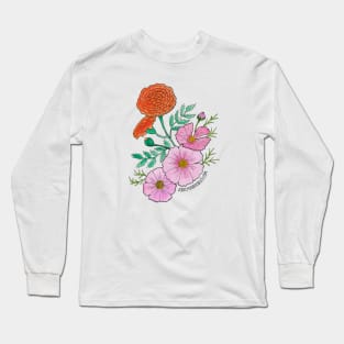 October Birth Flowers Marigolds and Cosmos Long Sleeve T-Shirt